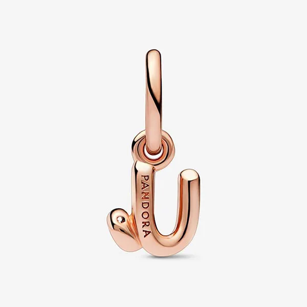 Hạt Vòng Charm Pandora Letter U Script Alphabet Dangle Charm 782479C01 Màu Vàng Hồng