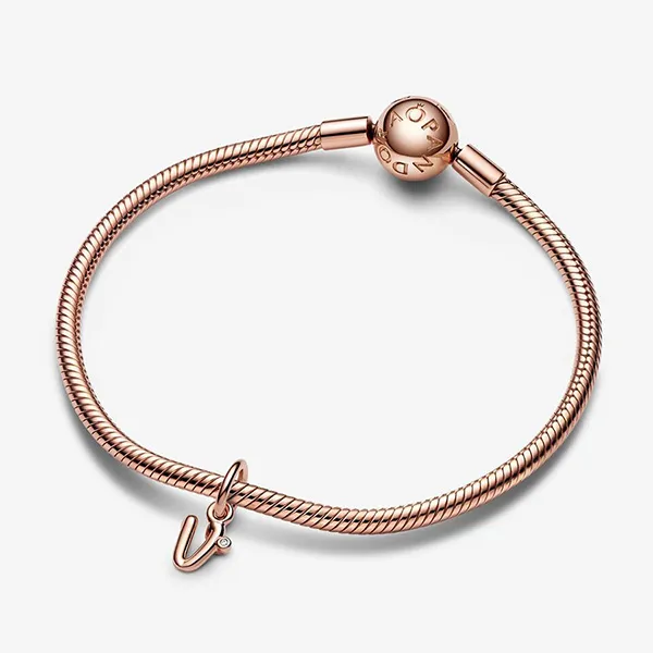 Hạt Vòng Charm Pandora Letter V Script Alphabet Dangle Charm 782480C01 Màu Vàng Hồng