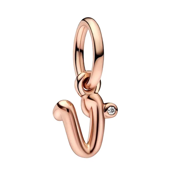 Hạt Vòng Charm Pandora Letter V Script Alphabet Dangle Charm 782480C01 Màu Vàng Hồng