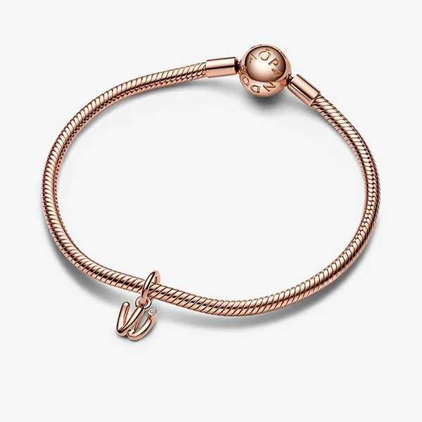 Hạt Vòng Charm Pandora Letter W Script Alphabet Dangle Charm 782481C01 Màu Vàng Hồng