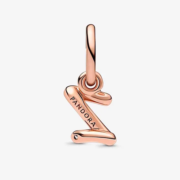 Hạt Vòng Charm Pandora Letter z Script Alphabet Dangle 782458C01 Màu Vàng Hồng