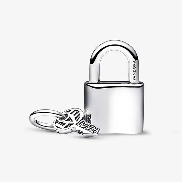 Hạt Vòng Charm Pandora Padlock And Key Dangle 790088C02 Màu Bạc Đỏ