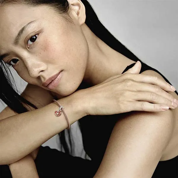 Hạt Vòng Charm Pandora Two-Tone Radiant Heart Dangle 782450C01 Phối Màu