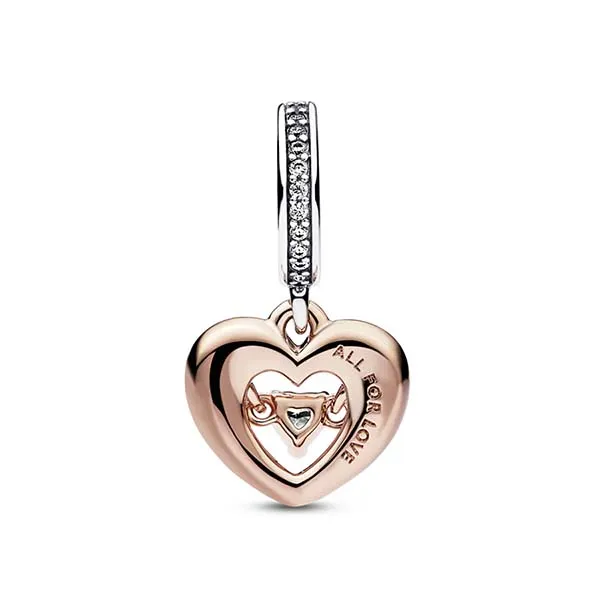 Hạt Vòng Charm Pandora Two-Tone Radiant Heart Dangle 782450C01 Phối Màu
