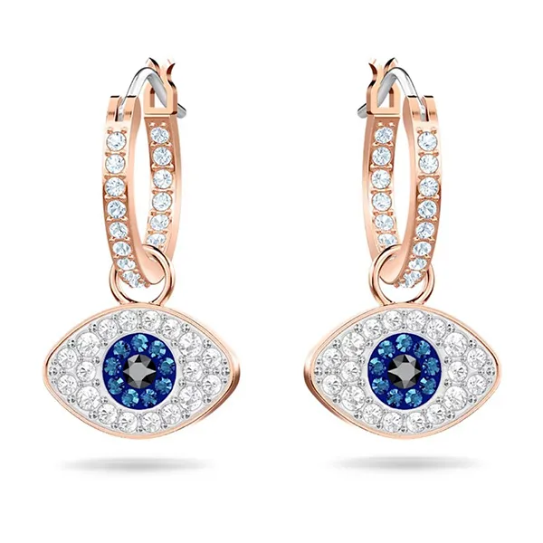 Khuyên Tai Nữ Swarovski Symbolic Hoop Earrings Evil Eye Blue Rose Gold Tone Plated 5492252 Màu Vàng Hồng