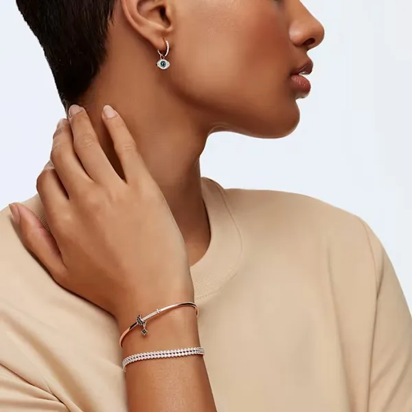 Khuyên Tai Nữ Swarovski Symbolic Hoop Earrings Evil Eye Blue Rose Gold Tone Plated 5492252 Màu Vàng Hồng