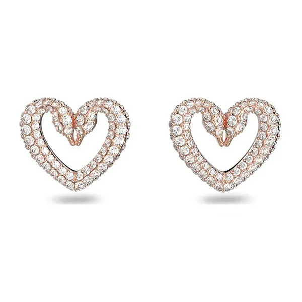 Khuyên Tai Swarovski Una Stud Earrings Pavé, Heart, Medium, White, Rose Gold-Tone Plated 5628659 Màu Vàng Hồng - Trang sức - Vua Hàng Hiệu