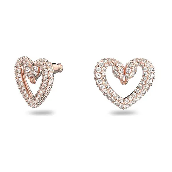 Khuyên Tai Swarovski Una Stud Earrings Pavé, Heart, Medium, White, Rose Gold-Tone Plated 5628659 Màu Vàng Hồng - Trang sức - Vua Hàng Hiệu