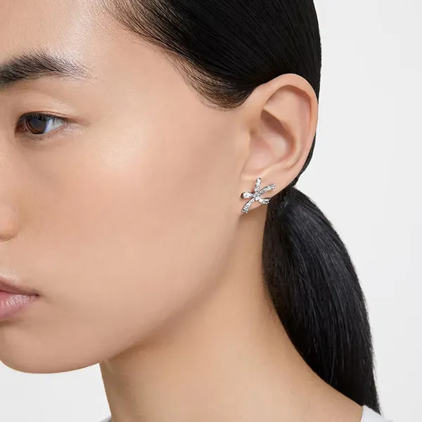 Khuyên Tai Swarovski Volta Stud Earrings Bow, Small, White, Rhodium Plated 5647579 Màu Bạc