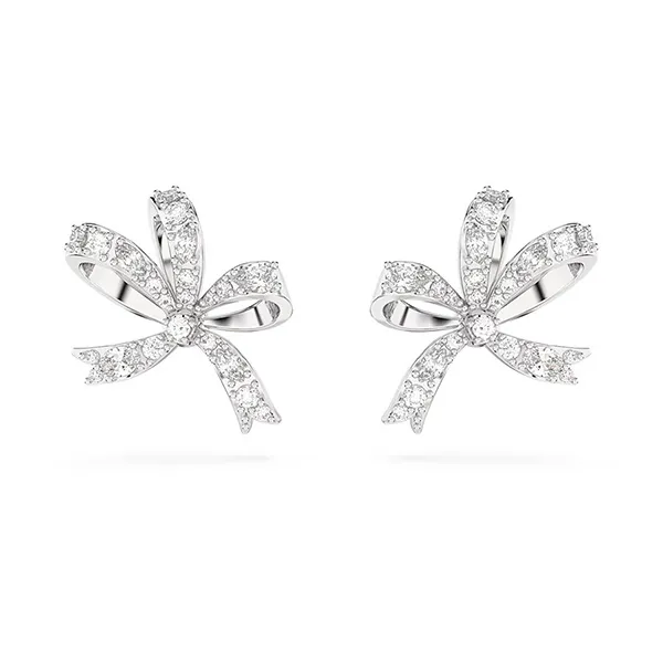 Khuyên Tai Swarovski Volta Stud Earrings Bow, Small, White, Rhodium Plated 5647579 Màu Bạc