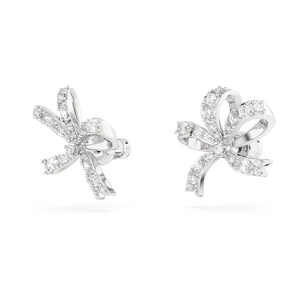 Khuyên Tai Swarovski Volta Stud Earrings Bow, Small, White, Rhodium Plated 5647579 Màu Bạc