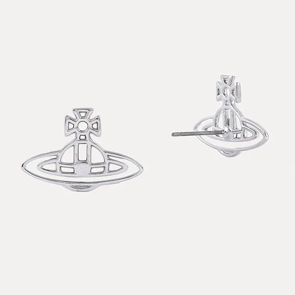 Khuyên Tai Vivienne Westwood Thin Lines Flat Orb Stud Earrings Silver-Tone Màu Bạc - Trang sức - Vua Hàng Hiệu