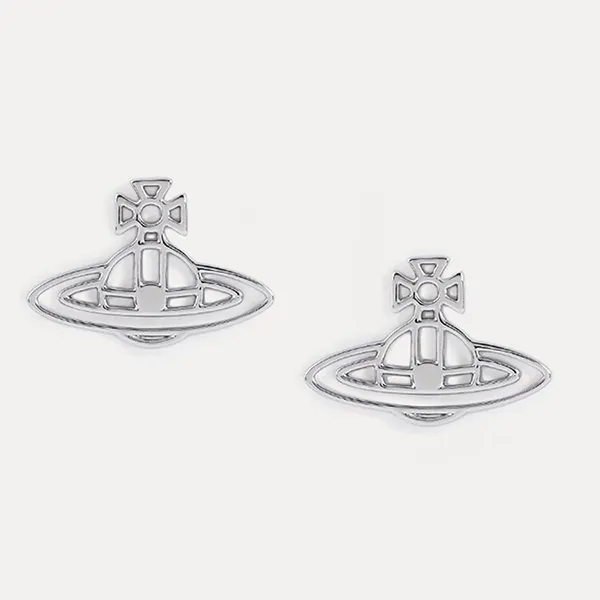 Khuyên Tai Vivienne Westwood Thin Lines Flat Orb Stud Earrings Silver-Tone Màu Bạc - Trang sức - Vua Hàng Hiệu