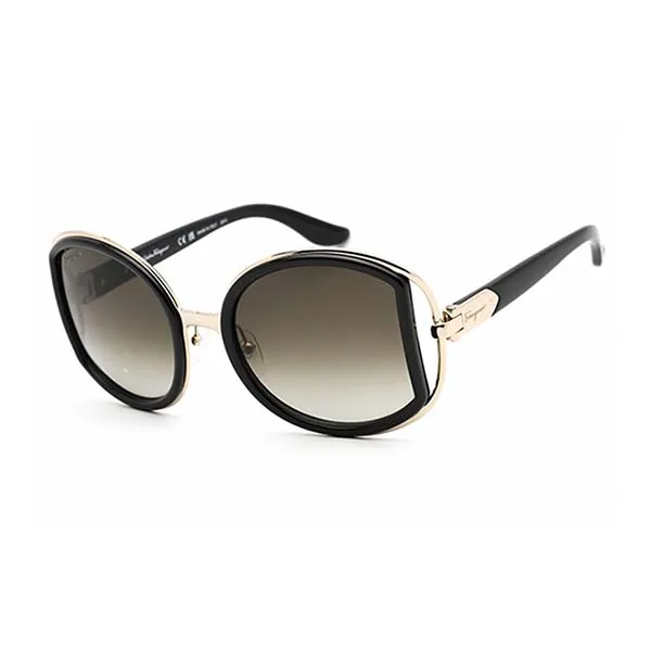 Kính Mát Salvatore Ferragamo Grey Gradient Round Sunglasses SF719S 001 52 Màu Xám Vàng