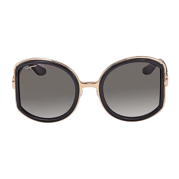 Kính Mát Salvatore Ferragamo Grey Gradient Round Sunglasses SF719S 001 52 Màu Xám Vàng