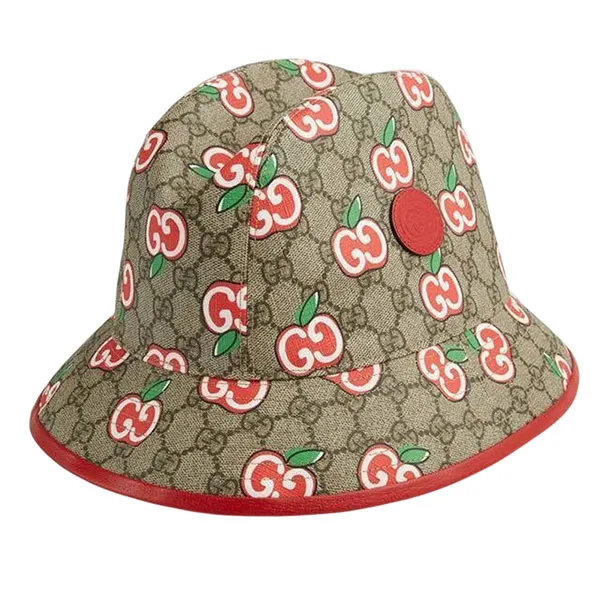 Mũ Gucci GG Canvas Apple Logo Bucket Hat Màu Beige Đỏ Size XS - Mũ nón - Vua Hàng Hiệu