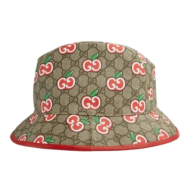 Mũ Gucci GG Canvas Apple Logo Bucket Hat Màu Beige Đỏ Size XS - Mũ nón - Vua Hàng Hiệu