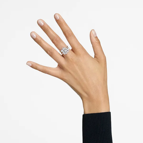 Nhẫn Swarovski Gema Cocktail Ring Mixed Cuts, Flower, White, Rhodium Plated 5644660 Màu Bạc Size 52