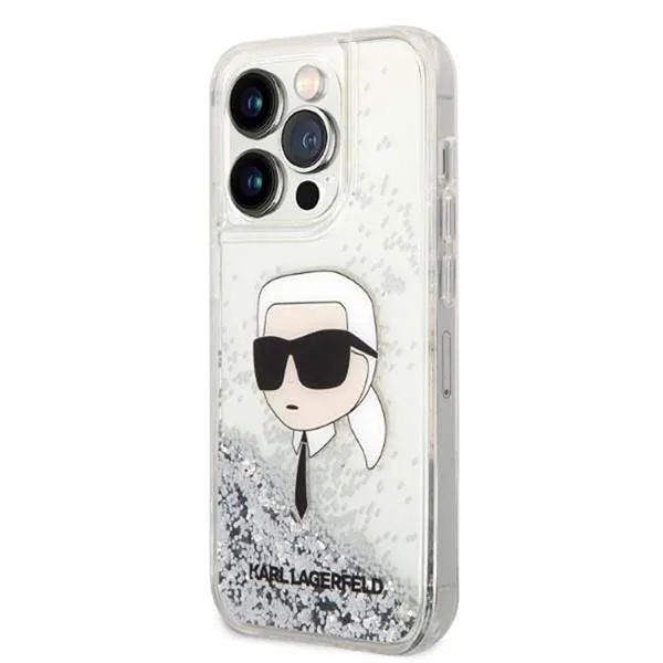 Ốp Điện Thoại Karl Lagerfeld Hardcase Glitter Karl`s Head KLHCP14LLNKHCH iphone 14 Pro Màu Bạc