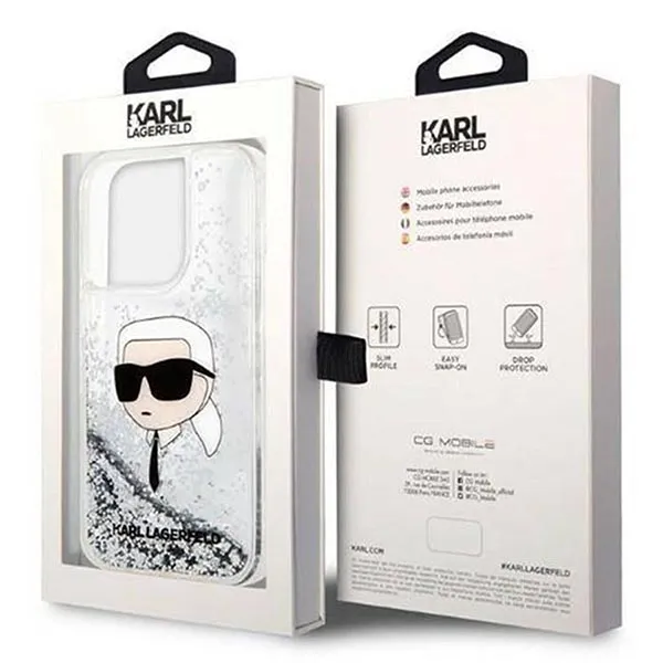 Ốp Điện Thoại Karl Lagerfeld Hardcase Glitter Karl`s Head KLHCP14LLNKHCH iphone 14 Pro Màu Bạc