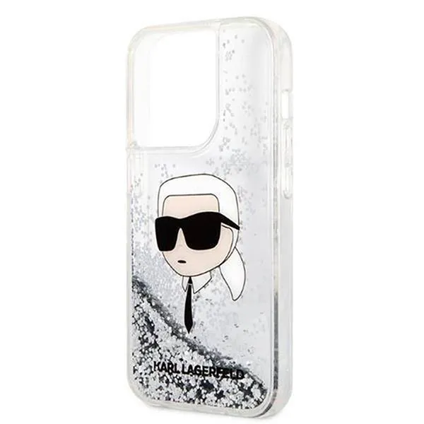 Ốp Điện Thoại Karl Lagerfeld Hardcase Glitter Karl`s Head KLHCP14LLNKHCH iphone 14 Pro Màu Bạc