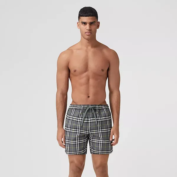 Quần Shorts Burberry Check Drawcord Swim Màu Xám