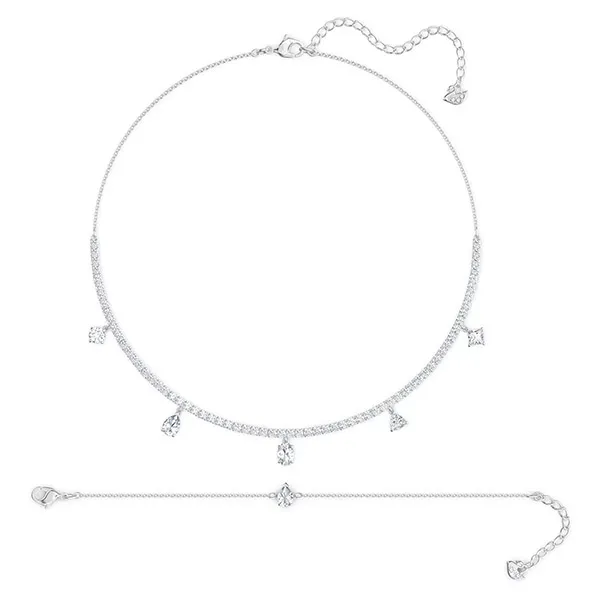 Set Dây Chuyền Và Vòng Đeo Tay Swarovski Tennis Deluxe Set Mixed Cuts, White, Rhodium Plated 5570195 Màu Bạc