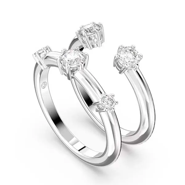 Set Nhẫn Swarovski Round Cut, White, Rhodium Plated Màu Bạc Size 52