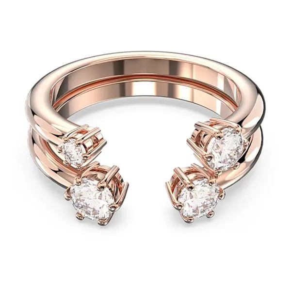 Set Nhẫn Swarovski Round Cut, White, Rose Gold-Tone Plated Màu Vàng Hồng Size 55