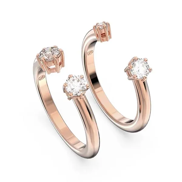 Set Nhẫn Swarovski Round Cut, White, Rose Gold-Tone Plated Màu Vàng Hồng Size 55