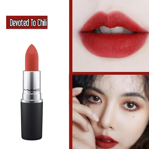 Set Son MAC Travel Exclusive Powder Kiss Lipstick x 2 (Devoted To Chili) Màu Đỏ Gạch