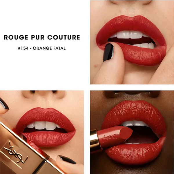 Son Yves Saint Laurent YSL Rouge Pur Couture Satin Lipstick Collection 154 Orange Fatal Màu Đỏ Cam Gạch