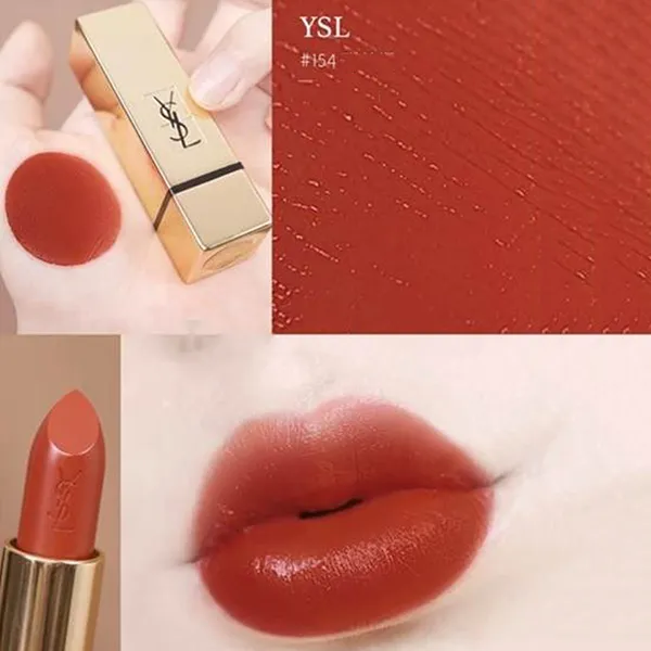 Son Yves Saint Laurent YSL Rouge Pur Couture Satin Lipstick Collection 154 Orange Fatal Màu Đỏ Cam Gạch