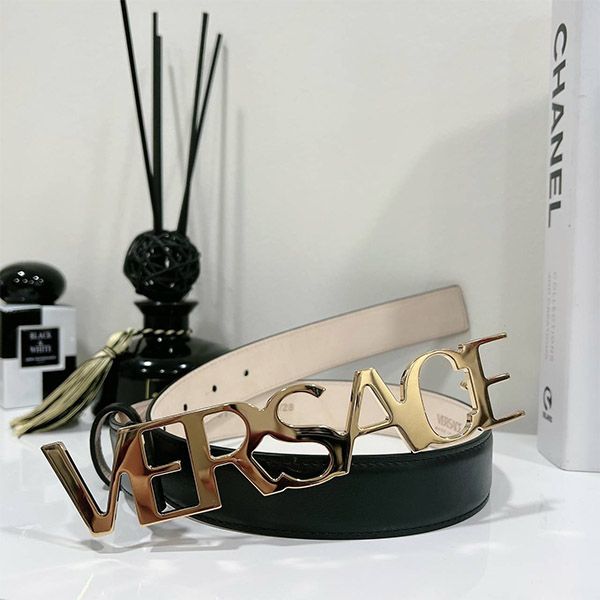 Thắt Lưng Versace Logo Belt Black Leather Bản 3cm Màu Đen Size 75 - 1