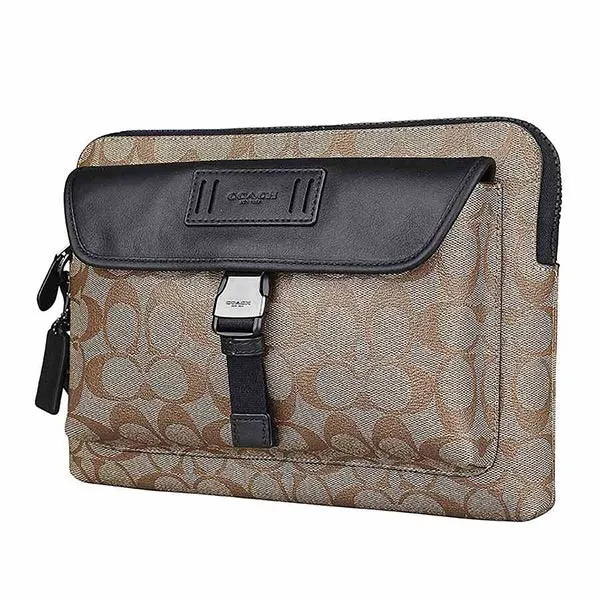 Túi Cầm Tay Nam Coach Men 2811 Signature Ranger Pouch Tan Màu Nâu Đen - Túi xách - Vua Hàng Hiệu