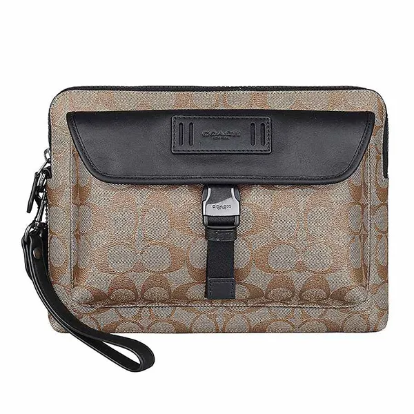 Túi Cầm Tay Nam Coach Men 2811 Signature Ranger Pouch Tan Màu Nâu Đen - Túi xách - Vua Hàng Hiệu
