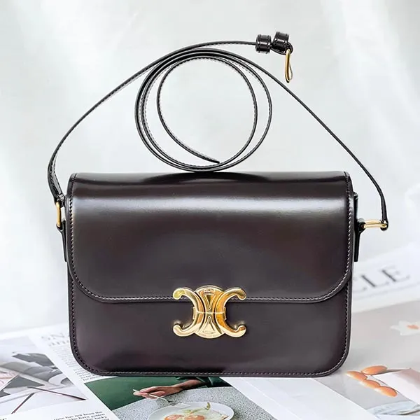 Túi Đeo Chéo Celine Medium Triomphe In Colour Ecorce Brown Leather Shoulder Bag Màu Nâu Đậm