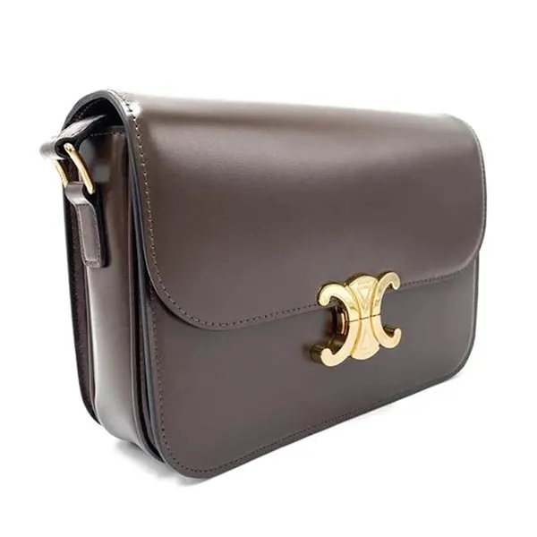 Túi Đeo Chéo Celine Medium Triomphe In Colour Ecorce Brown Leather Shoulder Bag Màu Nâu Đậm