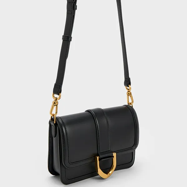 Túi Đeo Chéo Charles & Keith CNK Gabine Leather Crossbody Bag Black SL2-80840528 Màu Đen
