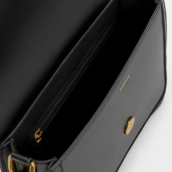 Túi Đeo Chéo Charles & Keith CNK Gabine Leather Crossbody Bag Black SL2-80840528 Màu Đen