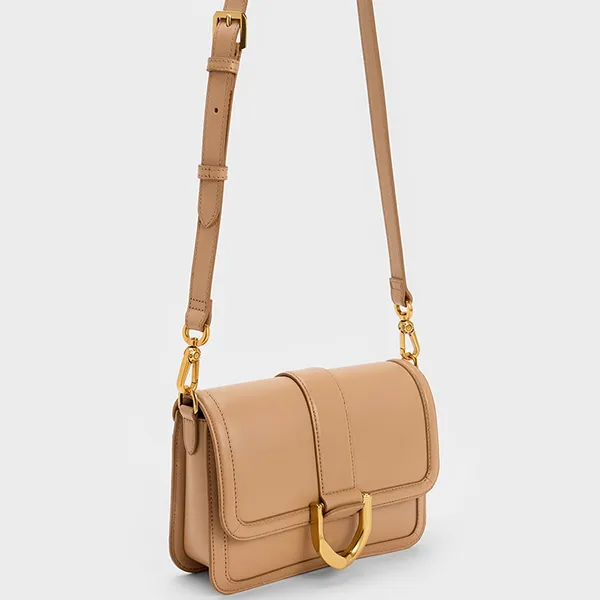 Túi Đeo Chéo Charles & Keith CNK Gabine Leather Crossbody Bag Nude 80840528 Màu Be