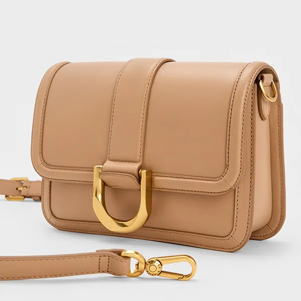 Túi Đeo Chéo Charles & Keith CNK Gabine Leather Crossbody Bag Nude 80840528 Màu Be