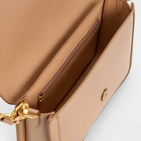 Túi Đeo Chéo Charles & Keith CNK Gabine Leather Crossbody Bag Nude 80840528 Màu Be