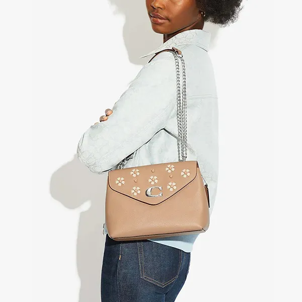 Túi Đeo Chéo Coach CA146 Tammie Shoulder Bag With Floral Whipstitch Taupe Multi Màu Nâu Be
