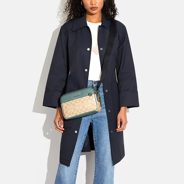Túi Đeo Chéo Coach Graham Crossbody In Colorblock Signature Canvas CH062 Màu Be Phối Xanh - Túi xách - Vua Hàng Hiệu