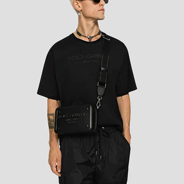 Túi Đeo Chéo Dolce & Gabbana D&G Black Embossed Logo Leather Crossbody BM7329 AG218 80999 Màu Đen