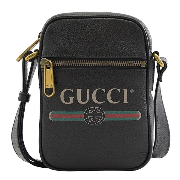Túi Đeo Chéo Gucci Vintage Logo GG Print Grained Leather Messenger Bag Màu Đen - 1