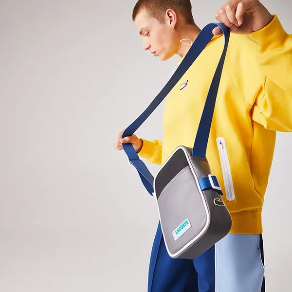 Túi Đeo Chéo Lacoste Men's LCST Colourblocked Coated Canvas Vertical Camera Bag NH3302LV Màu Xám