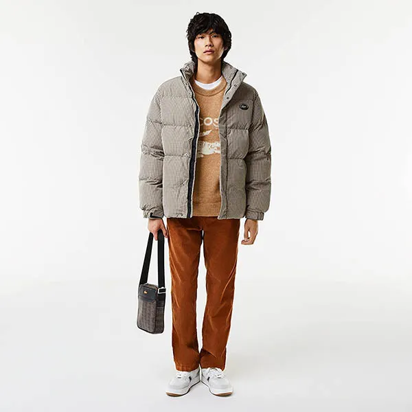 Túi Đeo Chéo Lacoste Men's The Blend Monogram Canvas Vertical Crossover Bag Màu Nâu Đen