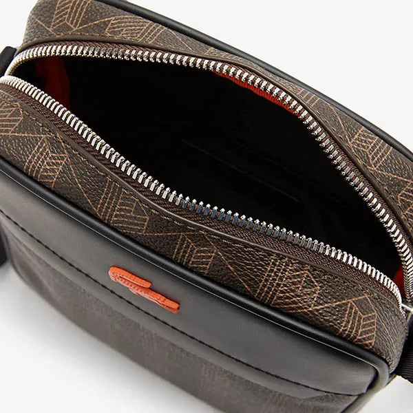 Túi Đeo Chéo Lacoste Men's The Blend Monogram Canvas Vertical Crossover Bag Màu Nâu Đen